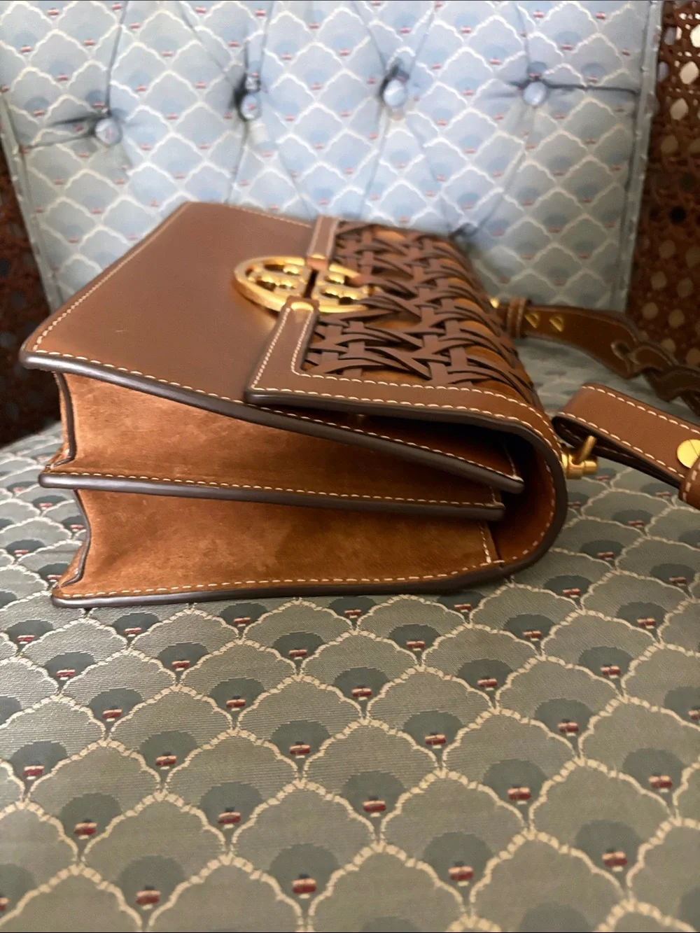 Tory Burch Brown Miller Leather Basketweave Shoulder Bag